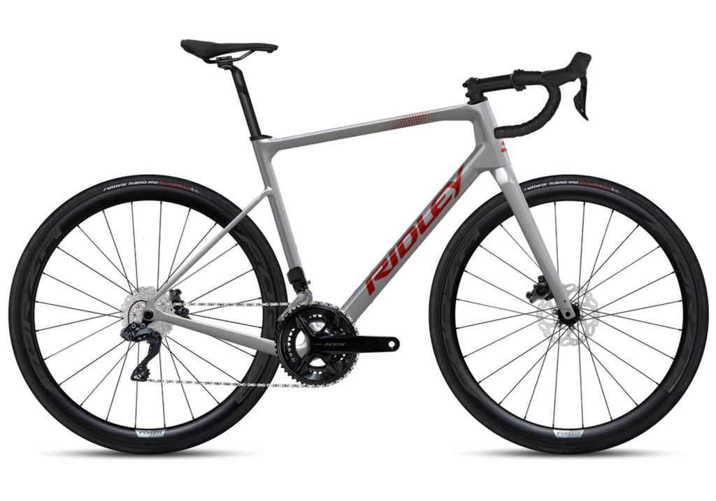 Ridley Grifn Road Shimano 105 R7150 12sp Di2 Carbon wheels – Battleship Grey / Candy Red Metallic